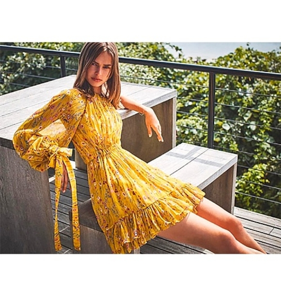 ALEXIS Edyta Floral One-Shoulder Yellow Floral Ruffle Mini Dress - Picture 10 of 10